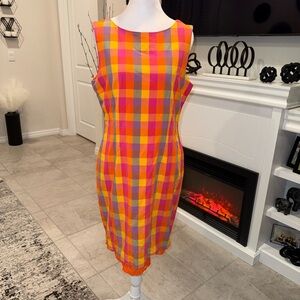 2 x 20$ Oberon Bright Check Midi Dress in Pink, Orange & Yellow size 12P